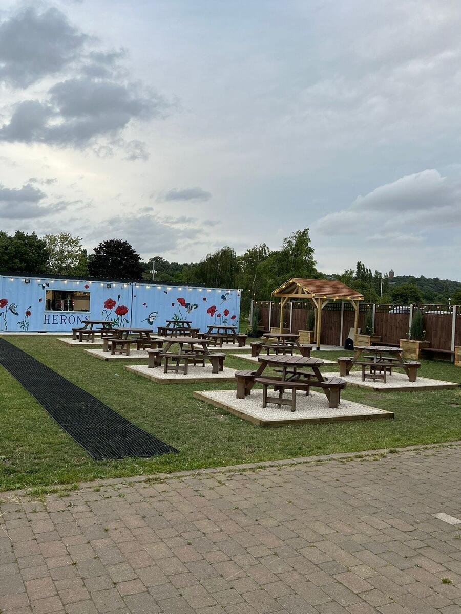 Outdoor beer garden seating