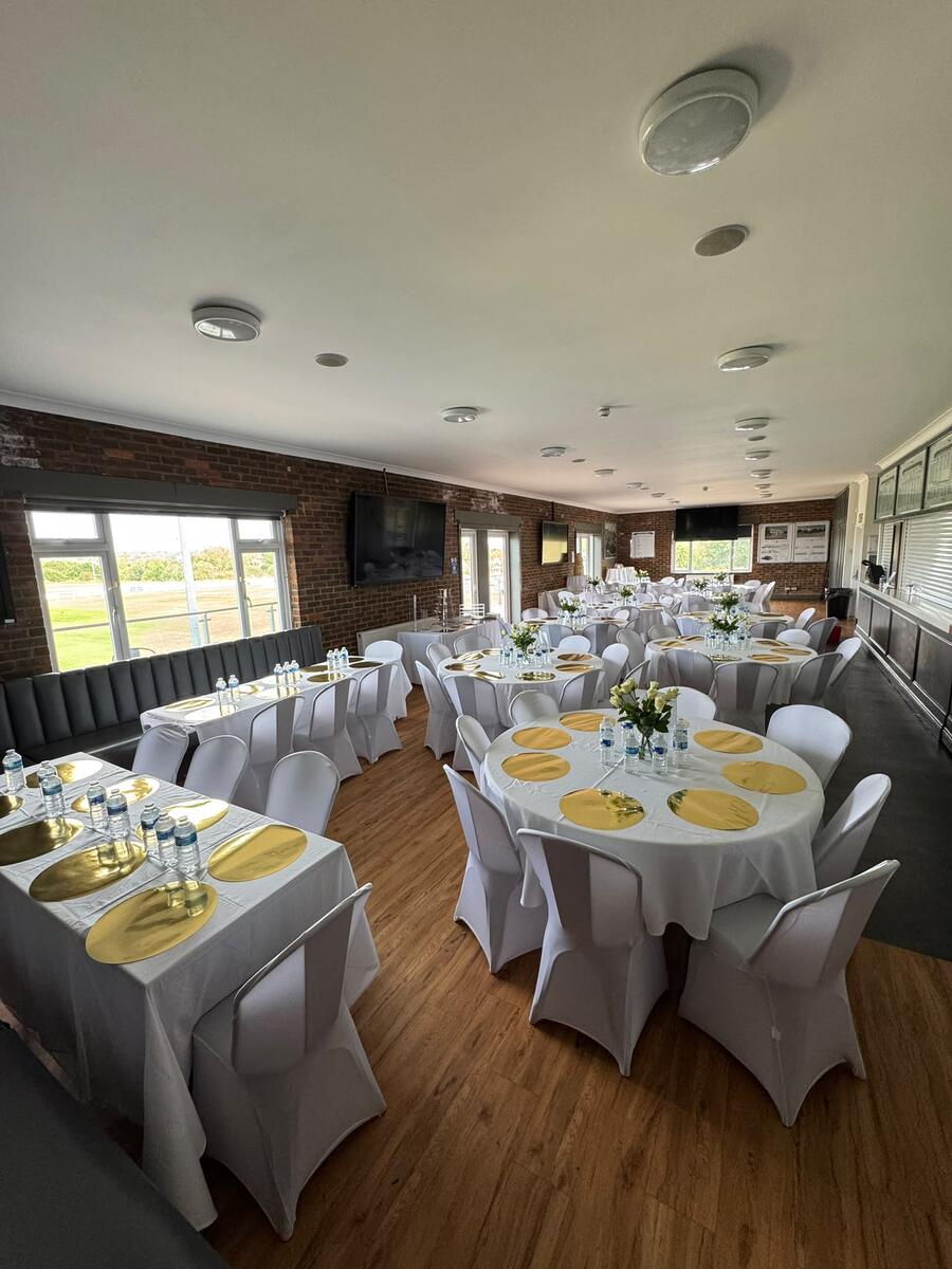 Christening celebration banquet setup for 120 guests in the Centenary Field function room